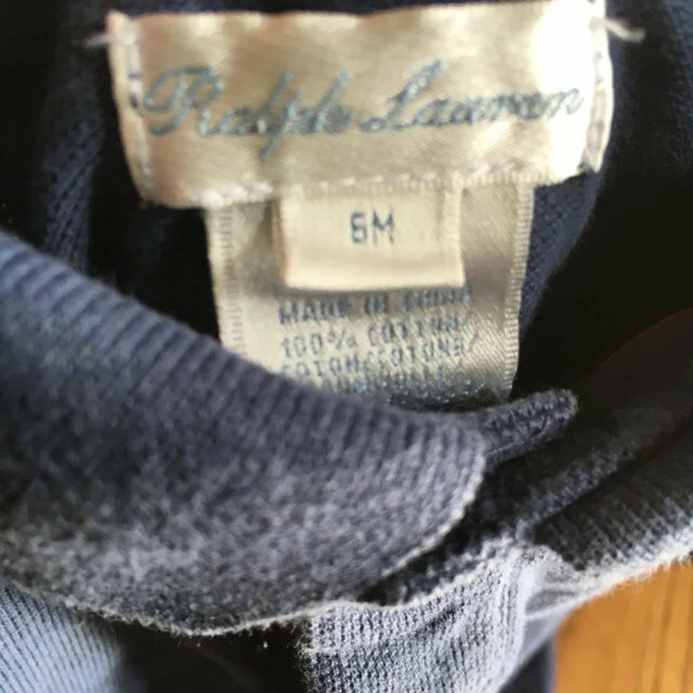 Ralph Lauren Boys‎ Romper Size 6 Months Tie Dye Look Blue Pique Polo Long Sleeve